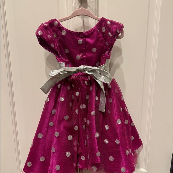 NWOT Jona Michelle 2T Pink & Silver Polka Dot Girls Formal Cap Sleeve Dress - Picture 3 of 4